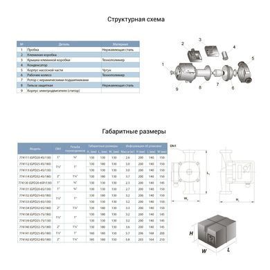 Насос циркуляційний 100Вт Hmax 6м Qmax 75л/хв &Oslash;1" 130мм+гайки &Oslash;&frac34;" AQUATICA (774131)