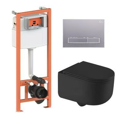 Готовое решение Qtap для ванной комнаты: подвесной унитаз Taurus Ultra Quiet + комплект инсталляции Nest 4 в 1 (линейная клавиша Satin)