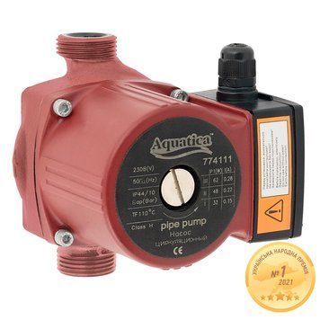 Насос циркуляційний 245Вт Hmax 8м Qmax 200л/хв &Oslash;1&frac12;" 180мм + гайки &Oslash;1" AQUATICA (774141)