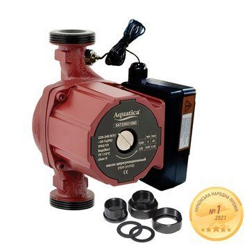 Насос циркуляційний з термодатчиком 100Вт Hmax 6м Qmax 75л/хв &Oslash;1&frac12;" 180мм+гайки &Oslash;1" AQUATICA (774032)