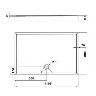 Душевой поддон KAPIELKA ST120x80х14 низкий, прямоугольный, диаметр слива 52 мм Lidz