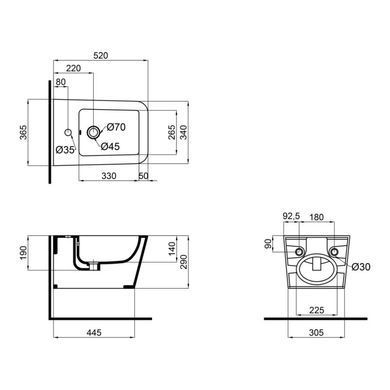 Биде подвесное Qtap Crow 520х360х290 White QT05555370W