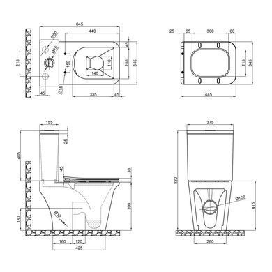 Унітаз-компакт Qtap Kalao безобідковий з сідінням Soft-close QT08221213AW